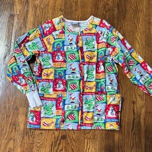 Crafty Cotton Scrubs Festive Holiday Scrub Jacket Christmas Top